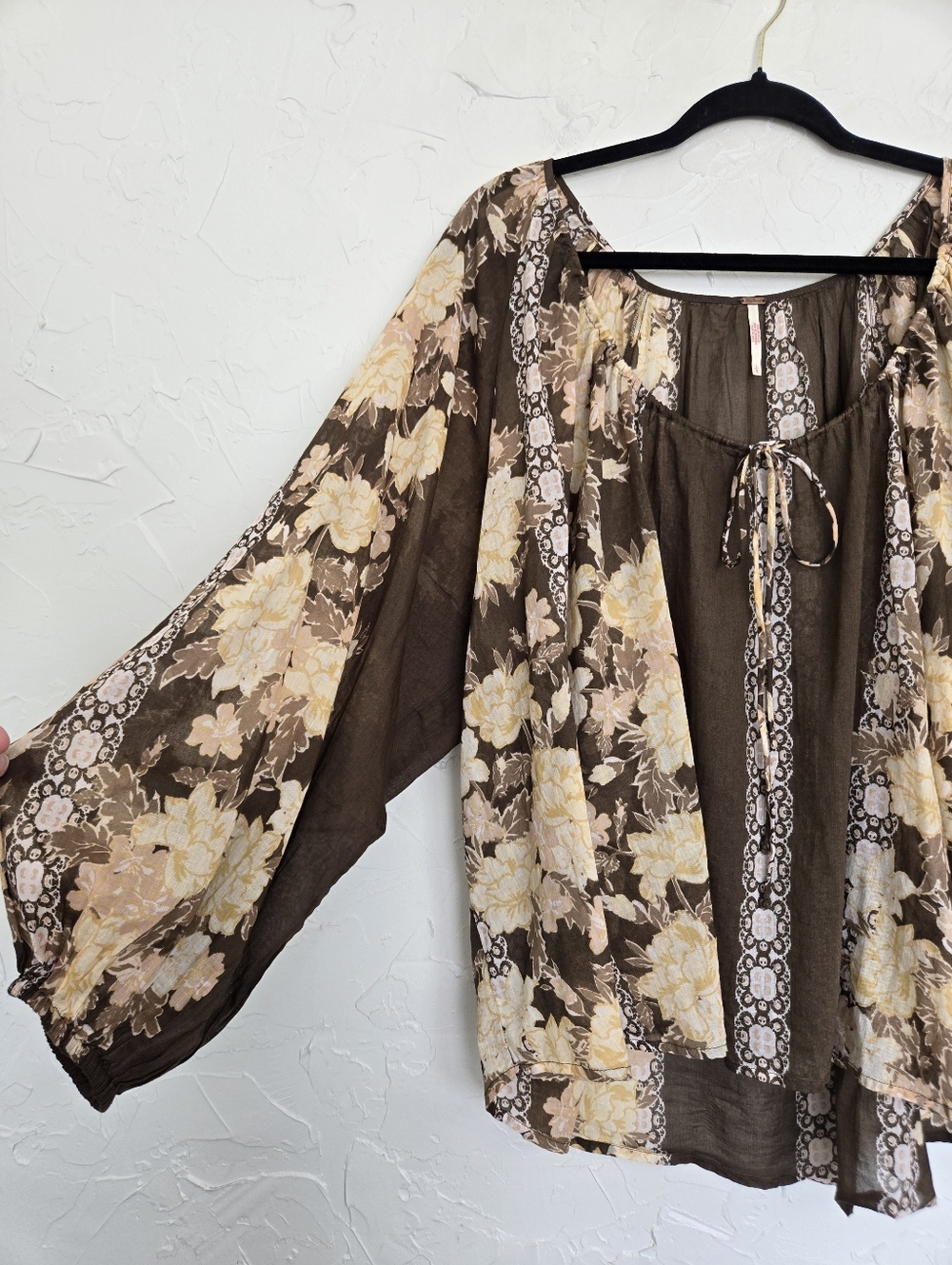 Free People Boho Floral Brown Yellow Elena Top, L - Picture 5 of 12